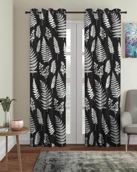 Cortina Eyelet Curtain Set of 2 Leaf Print Long Door Curtain