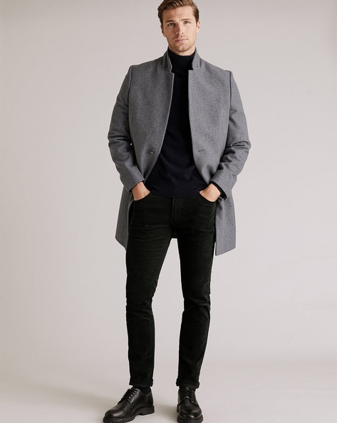 Men's Wool Blend Pea Coat Warm Winter Coat Business Dress Coats With Scarf  | eBay