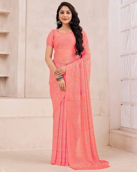 Casula Wear Peach Color Chiffon Saree With Print Designs