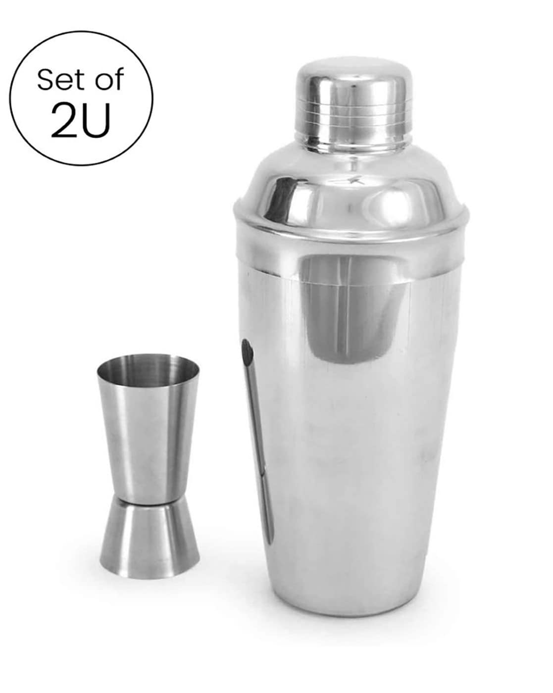 Set of 2 Stainless Steel Cocktail Shaker with Peg Measure