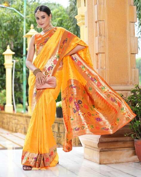 Yellow Paithani Silk Saree with Muniya Border – Sunasa