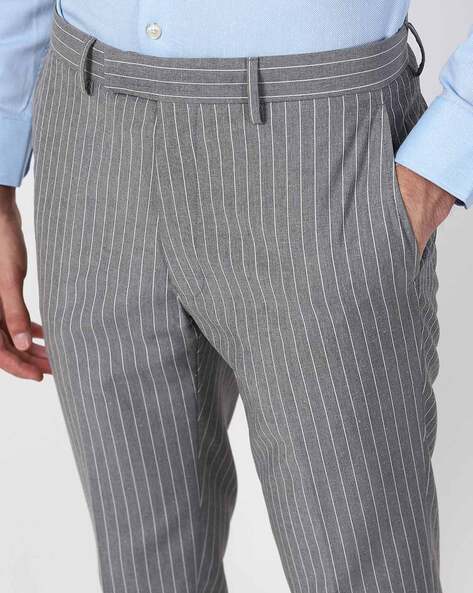 Buy Navy Blue Mid Rise Striped Pants for Men