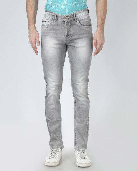 Buy Men Grey Light Wash Slim Fit Jeans Online - 678179