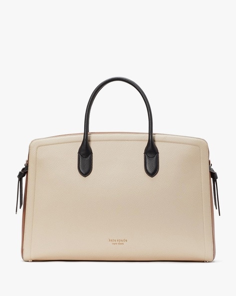 The Strathberry Midi Tote - Top Handle Leather Tote Bag - Cream