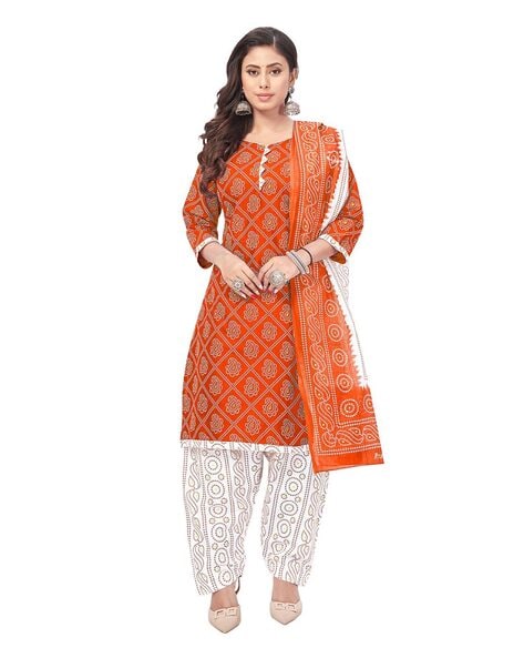 Floral Unstitched Dress Material with Dupatta Price in India