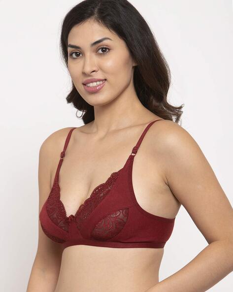 Buy Innocence Women's Lace Non padded Non Wired Bridal Bra-Red for