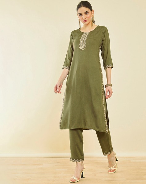 Buy Soch Beige Printed Round Neck Kurti Suit - S at Amazon.in