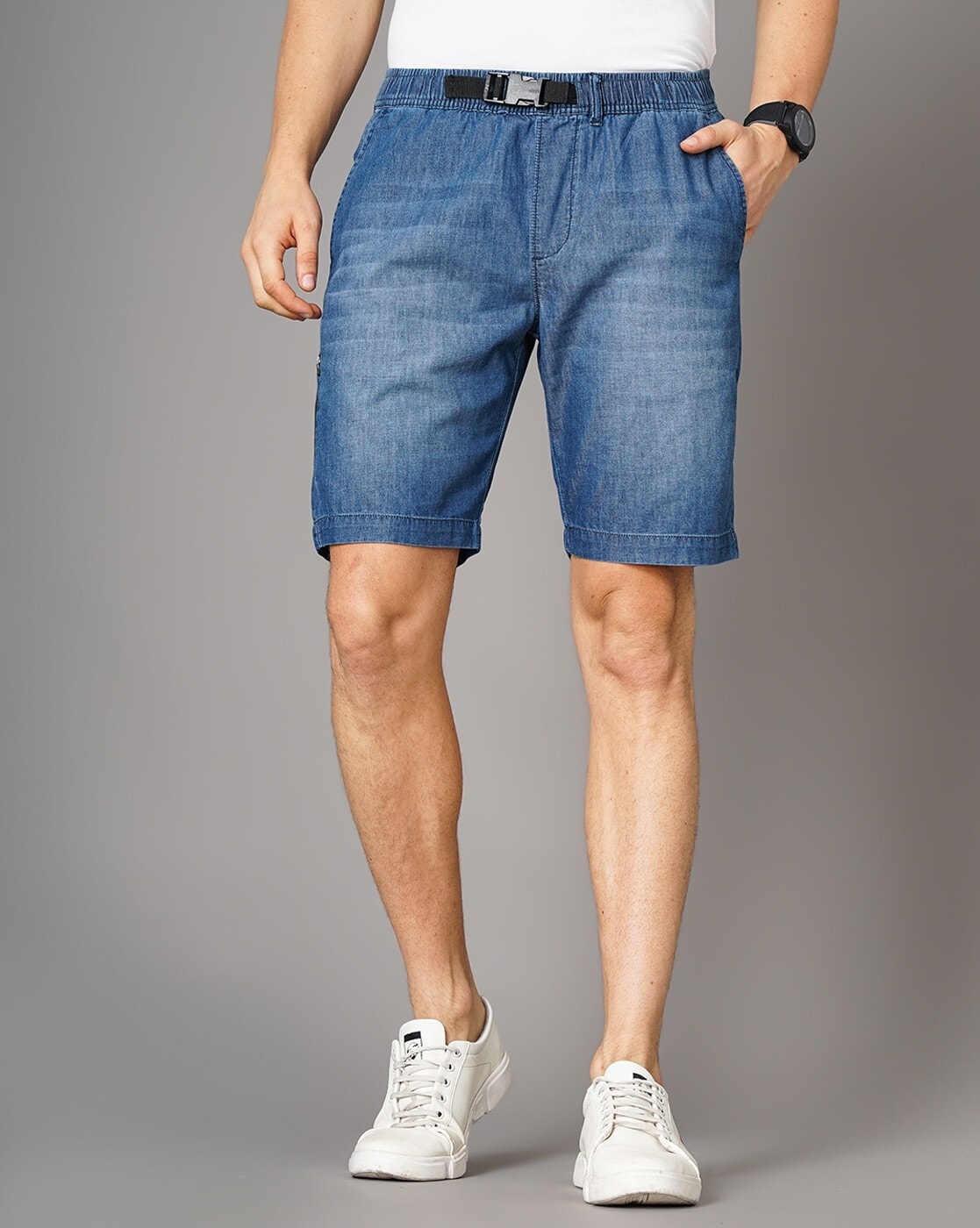 mens dark blue denim shorts