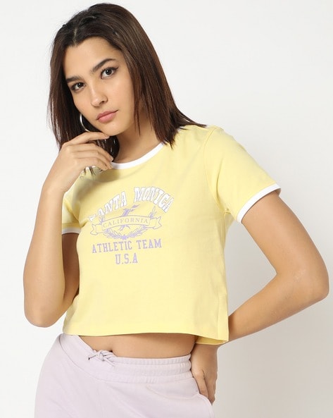 Printed Crew-Neck Cropped T-Shirt