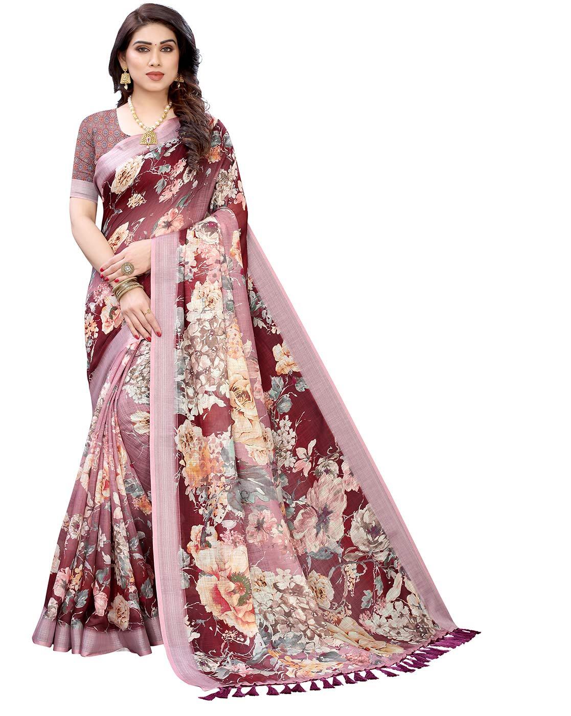 Buy Maroon Sarees for Women by GRIVA DESIGNER Online