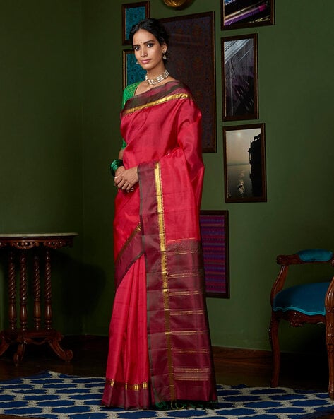 Buy Indian Saree | Cherry Red Multi Embroidery Traditional Silk Saree At  Hatkay