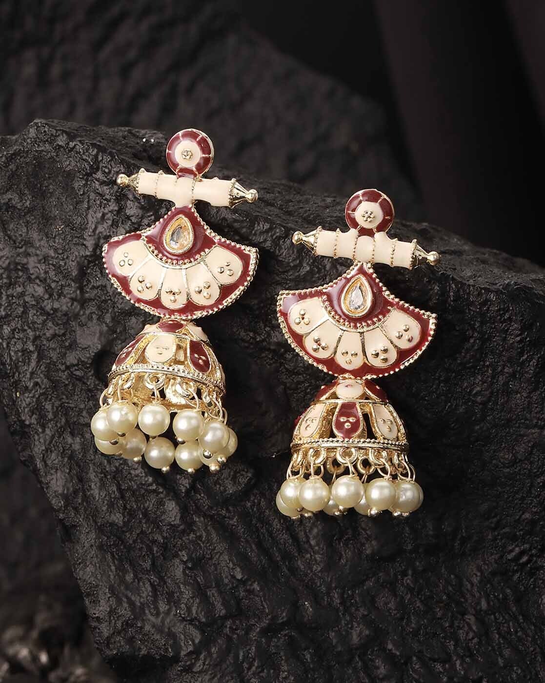 Buy MS Fashion India Half Moon Gold Plated Jhumka Pearl Tassel Earrings  Online at Best Price | Distacart
