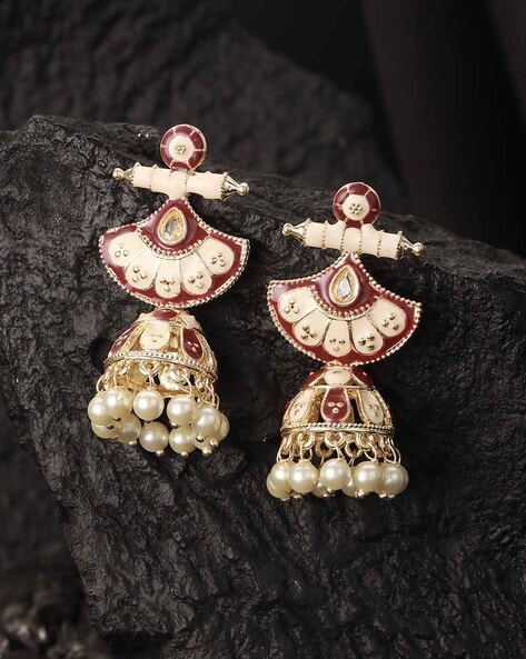 22K Gold Jhumkas (Buttalu) - Gold Dangle Earrings with Pearls - 235-GJH2271  in 22.000 Grams