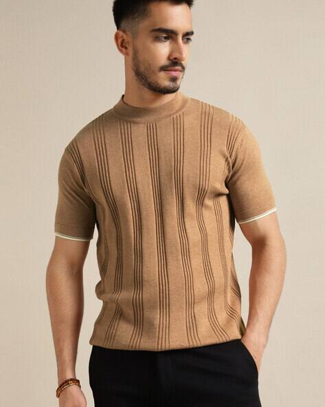 striped mock neck shirt