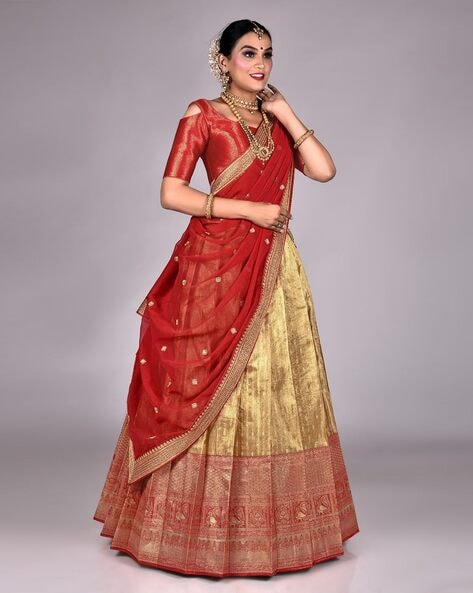 Soft Kanchivaram Silk Lehenga With Zari Weaving Work – ThreadLooms