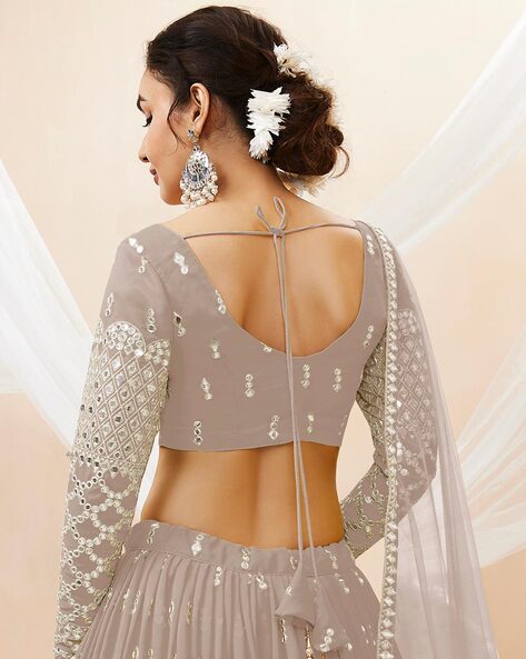 Buy Grey Hand Embroidered Contemporary Georgette Lehenga Online in USA –  Pure Elegance