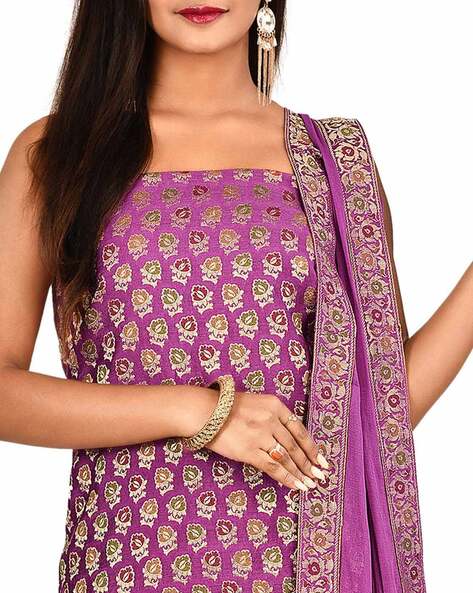 Turquoise Woven Banarasi Silk Dress Material