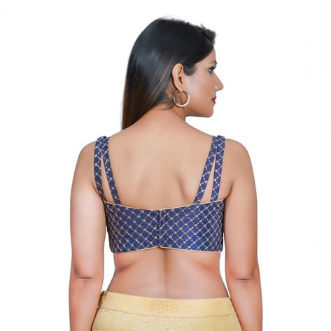 Readymade Women's Tissue Padded Back Open Gold Sleeveless Saree Blouse –  ShopBollyWear.Com