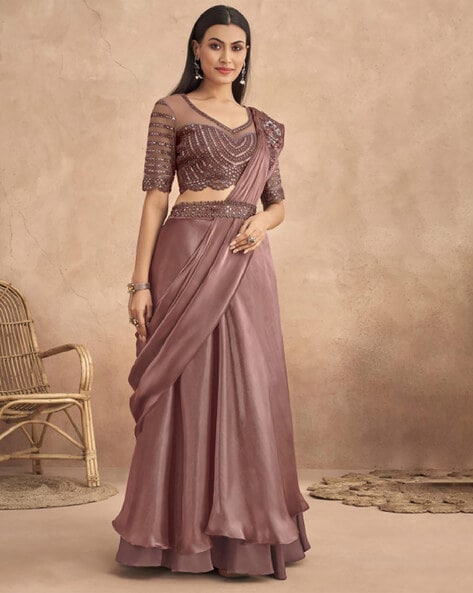 Buy Pink Lycra Designer Readymade Saree Online : ID24139 | Zari Butta