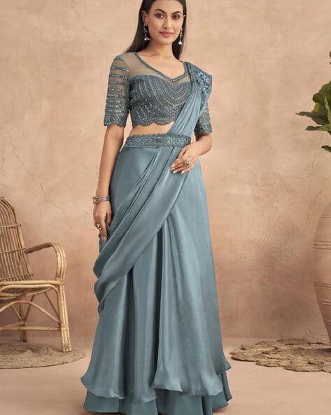 Buy Green Patch Work Lehenga Style Sarees Indian Dresses Online for Women  in USA