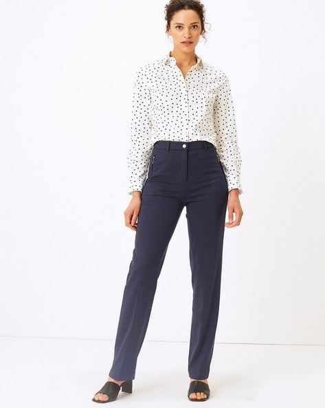 Buy Navy Blue Trousers & Pants for Women by Marks & Spencer Online