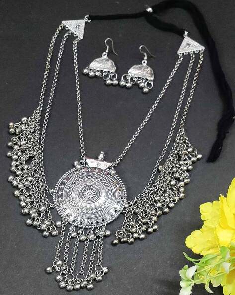 Fusion Pachi kundan German Silver Necklace – PencilboxShopUSA