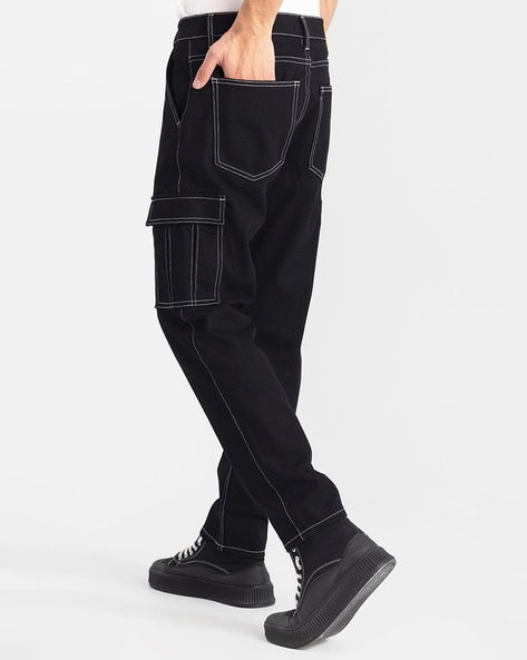 Buy Gleamitink Baggy Pants Black Women Wide Straight Jeans Low Waist Denim  Trousers Flare Denim Trouser Stretch Harajuku Streetwear Punk (Black,  Medium) at Amazon.in