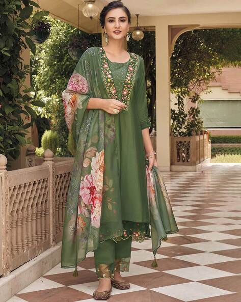 Embroidered A-Line Kurta Suit Set