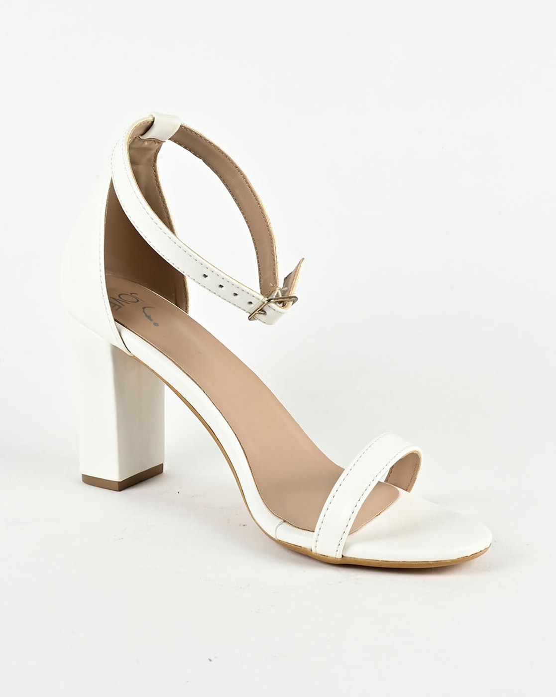 White Snake-Print Ankle-Strap Heeled Sandals - CHARLES & KEITH IN