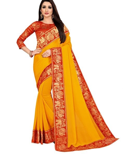 Same As Picture Women Stylish Attractive Party Wear Printed Chiffon Yellow  Saree With Unstitched Blouse at Best Price in Jaipur | Mandap Sarees