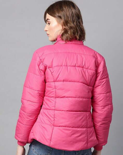 Sal & Pimenta Girls Quilted Jacket Coat - Floral Lining - Bright Pink