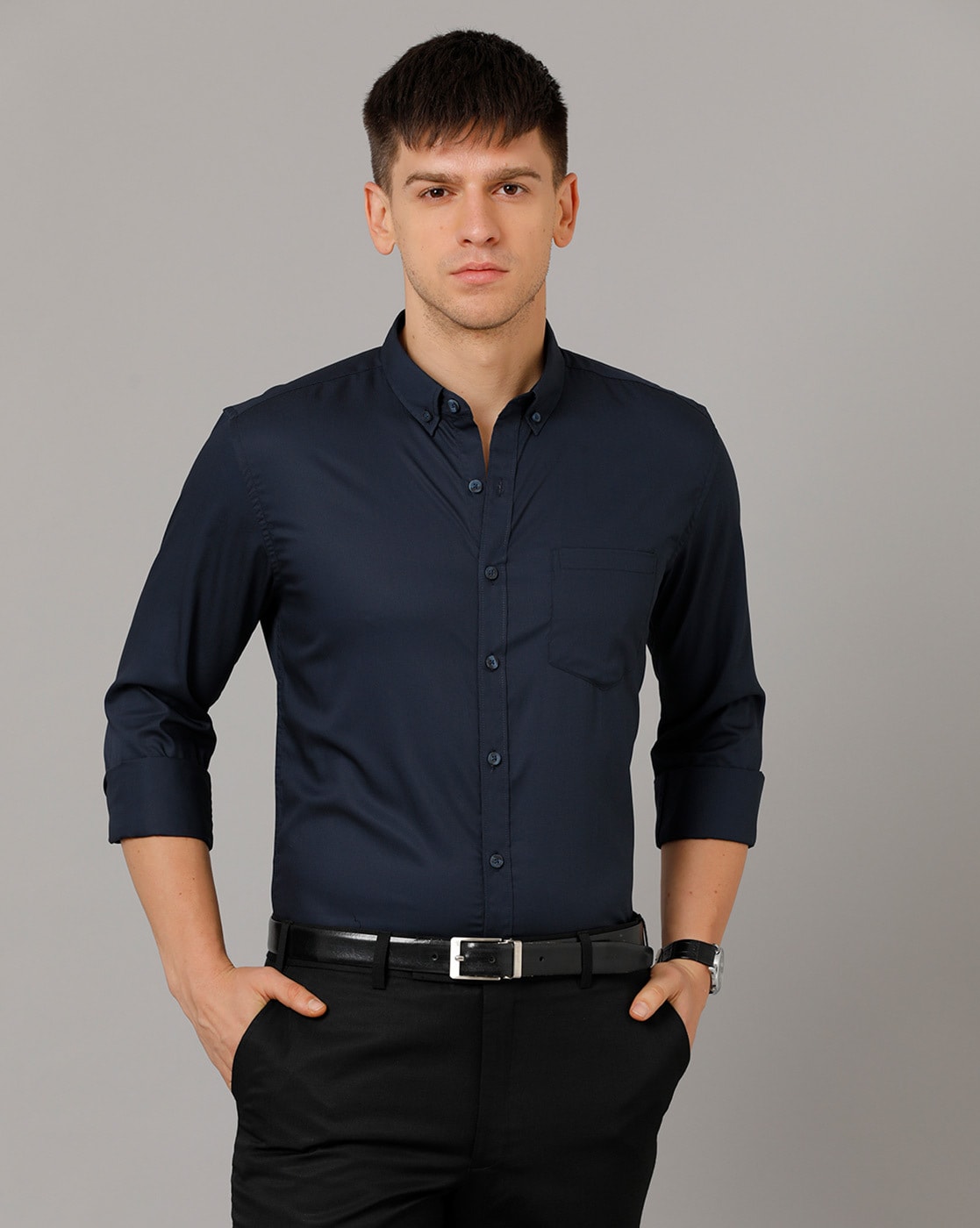 Men's Button Down Collar Shirt Navy Blue | N.Peal