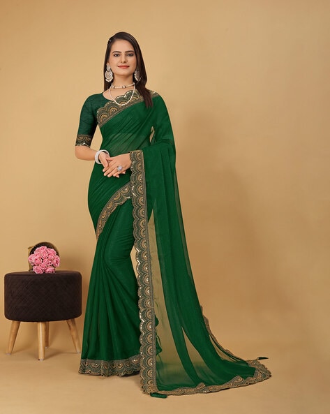 Geroo Jaipur Peacock Motif Saree With Unstitched Blouse Piece | Women,  Sarees, Classic Sarees, Green, Tube Work, Chiffon | Chiffon saree, Blouse  piece, Saree