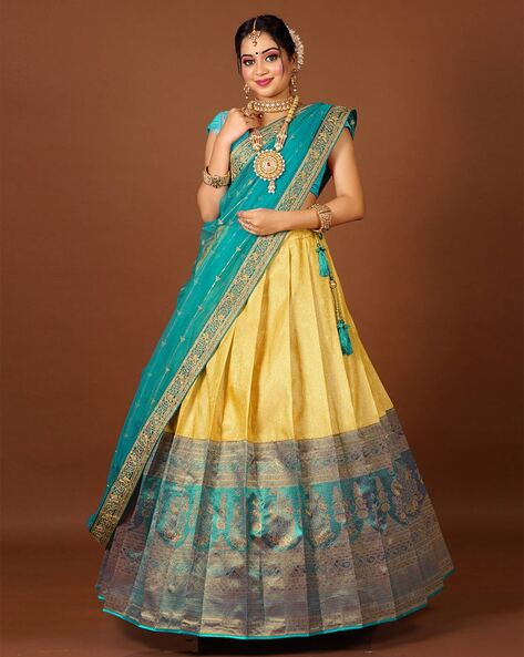 Laxmi Fashion Satin Silk Pink-blue Lehenga Choli With Yellow Printed  Dupatta at Rs 1699 in Surat