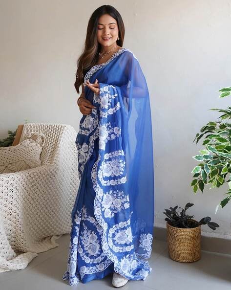 Buy Sky Blue Sarees for Women by KIMISHA Online | Ajio.com