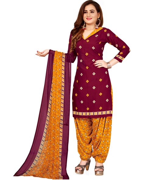 Buy Maroon Dress Material for Women by SATRANI Online
