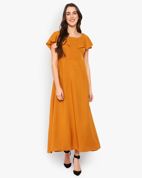V-Neck Ruffle Sleeve Flowy Evening Dress - | Online Fashion Shopping