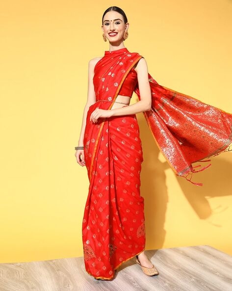 Red And Golden Yellow Banarasi Saree