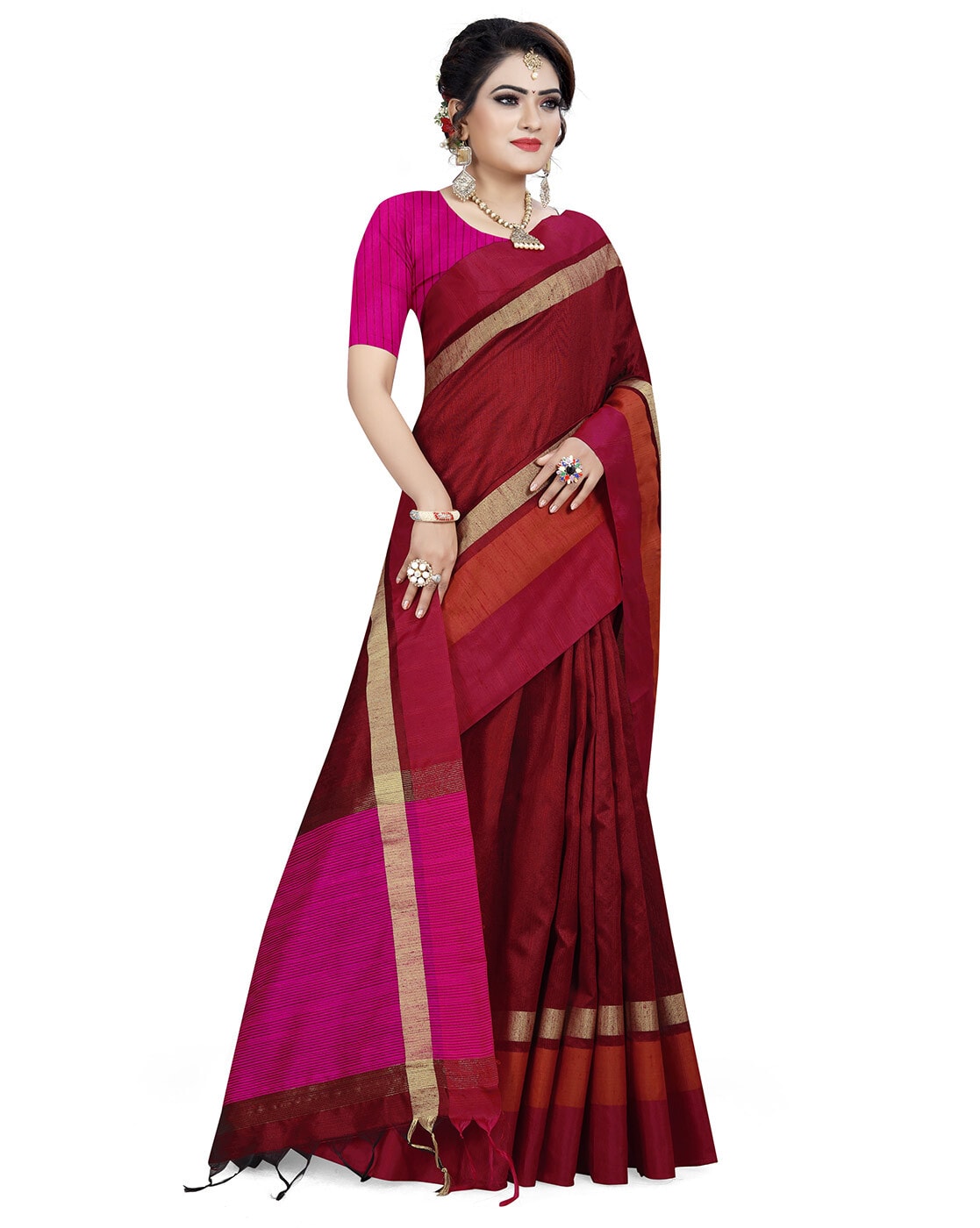 Buy Maroon Sarees for Women by GRIVA DESIGNER Online