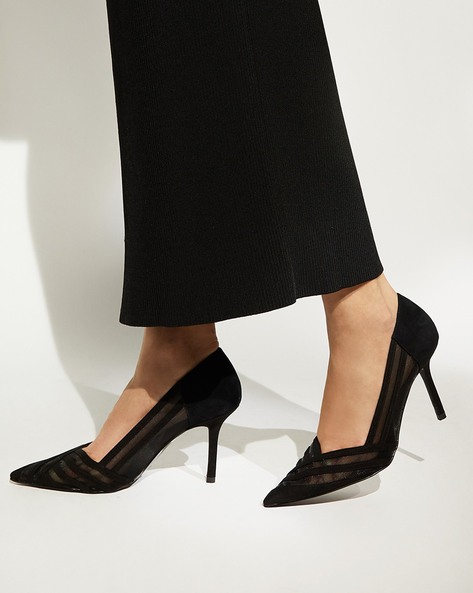 Paradox London 'Suki' Ivory Satin Mid Heel Ankle Strap Court Shoes |  Curvissa