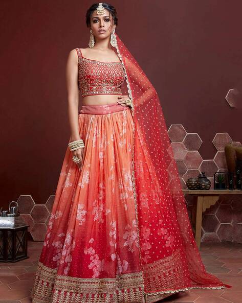 Pink & Orange Pink & Orange Lehenga by HER CLOSET for rent online | FLYROBE