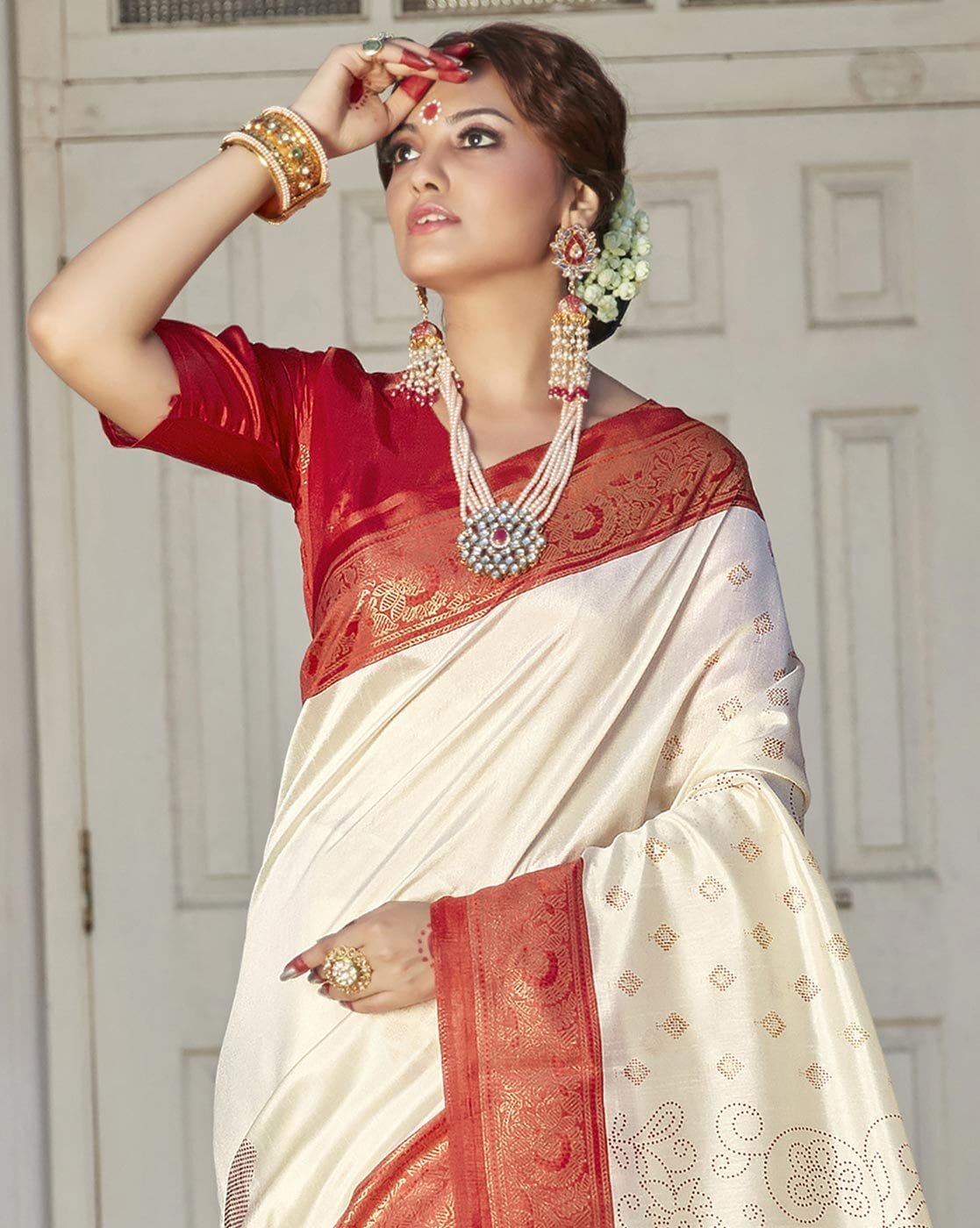 Buy Off White and Golden Silk Saree at Best Prices - Beatitude