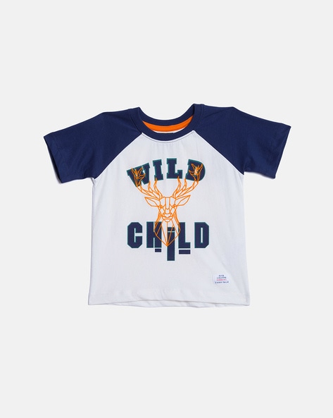 Blue Giraffe Graphic Print Round-Neck T-shirt