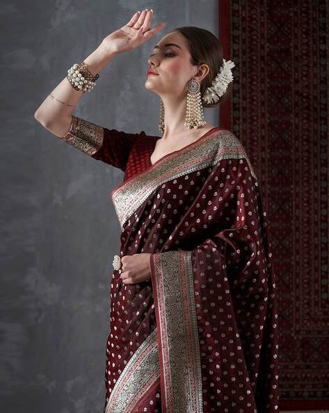 Maroon Art Silk Georgette Silver Embroidered Border Design Saree Party |  Work sarees, Silk satin, Satin saree