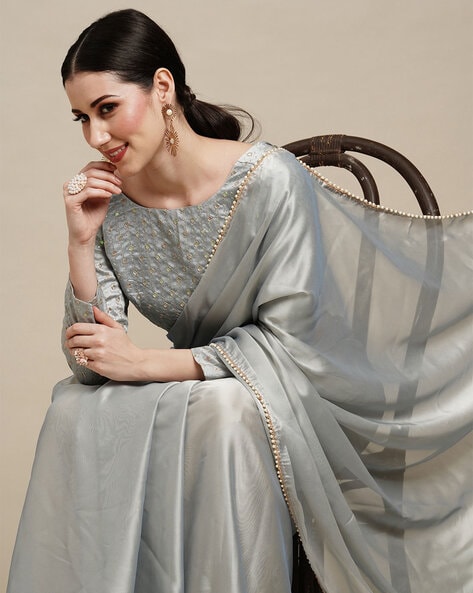 Metallic Silver Draped Saree – Namrata Joshipura Online