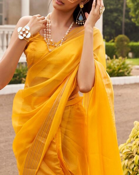 Yellow fashion - Green Color Dola Silk Plain Sarees With... | Facebook