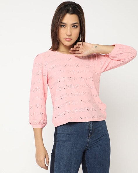 Schiffli Embroidered Crew-Neck T-Shirt