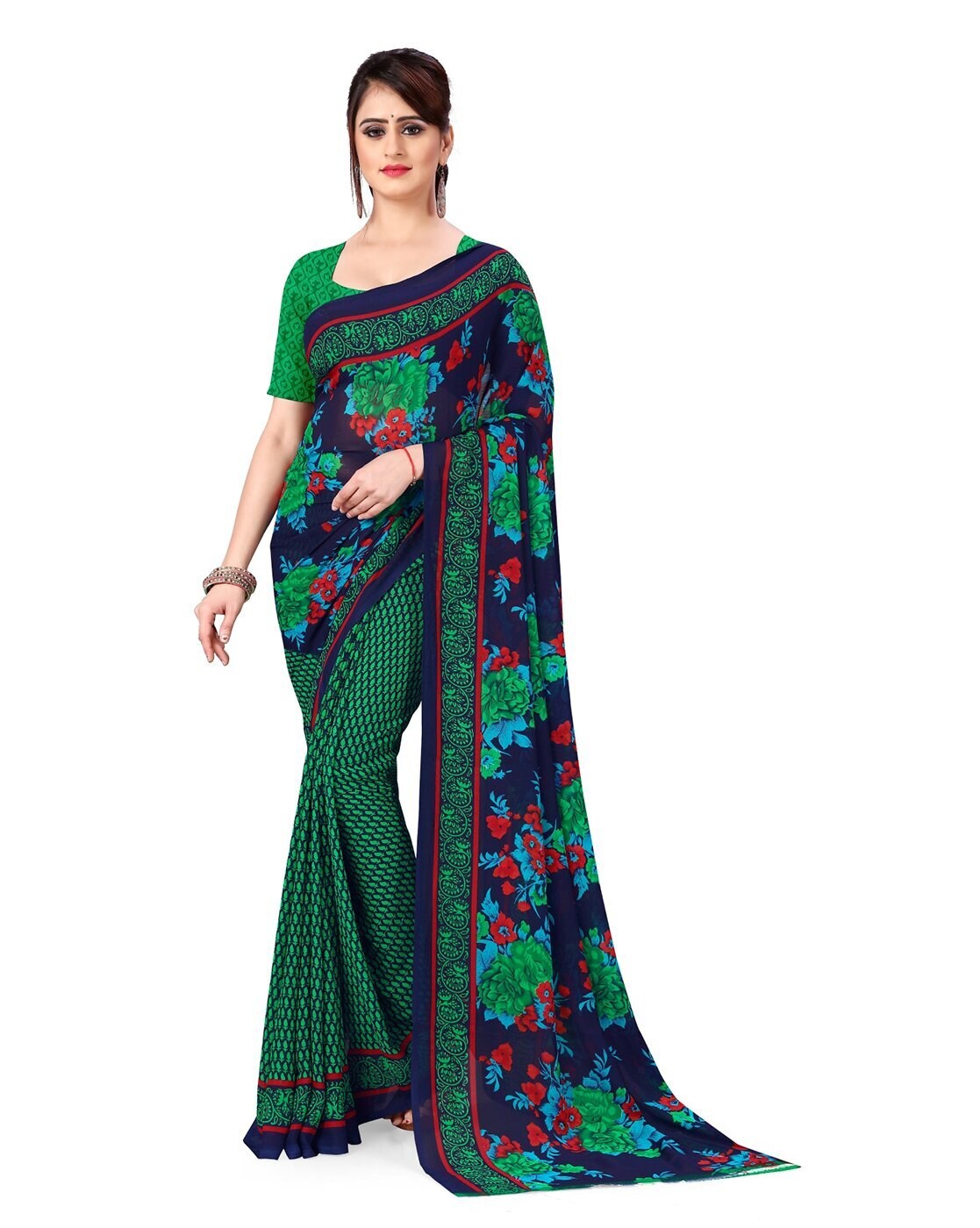 Buy ANAND Saree Printed Georgette Saree without Blouse Piece (Pack of 2)  COMBO_KR_WB33_1_WB37_3 at Amazon.in