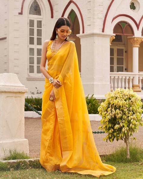 Festive, Wedding Yellow color Lycra fabric Readymade Saree : 1779373