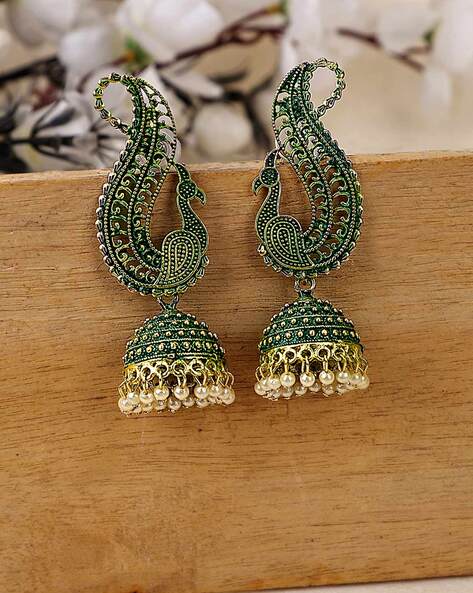 Shop Green Alloy Jhumka Earrings Festive Wear Online at Best Price | Cbazaar